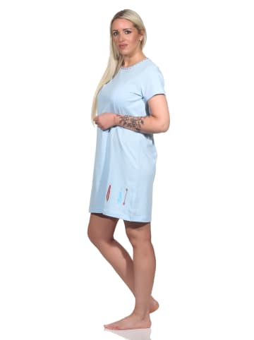 NORMANN Nachthemd halbarm Bigshirt Feder und Pfeil - 74871 in blau