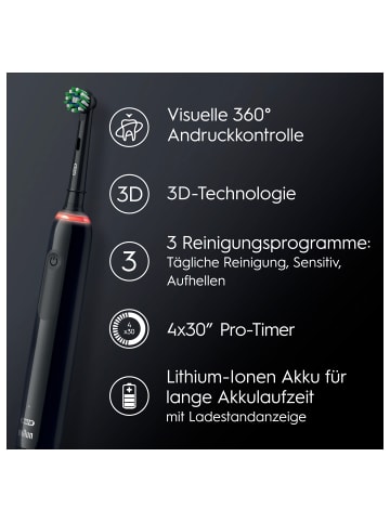 Oral-B Elektrische Zahnbürste "Pro 3 + Reiseetui Floral Design" in Schwarz