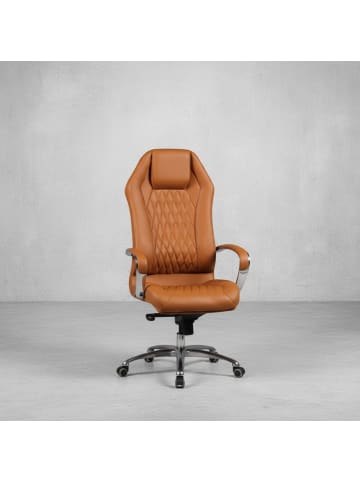 KADIMA DESIGN Chefsessel Echtleder | Multiblockwippmechanik, Lendenwirbelstütze in Beige