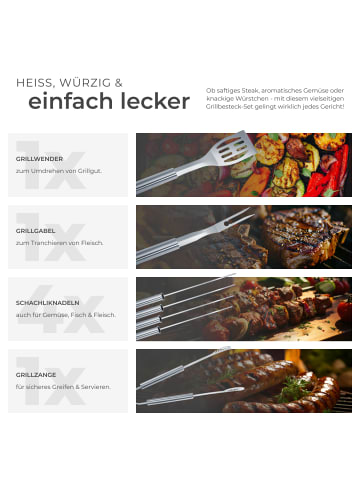 tectake 18-tlg. Grillbesteck-Set aus Edelstahl mit langen Griffen im Koffer