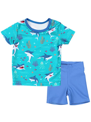 Aquarti Baby Jungen Bade-Set Zweiteiliger Badeanzug T-Shirt Hose in türkis