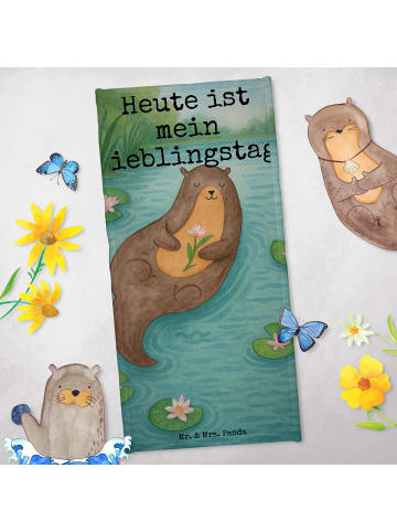 Mr. & Mrs. Panda Strandtuch Otter Seerose Design mit Spruch in Weiß