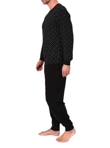 NORMANN Langarm Schlafanzug Pyjama Bündchen Minimalprint in schwarz