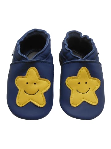 Bemesu Königsblaue Baby-Leder-Laufschuhe, mit rutschfester Sohle - gelbem Sternenmuster