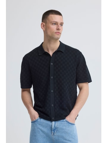 BLEND Kurzarmhemd Haifischkragen Knopfleiste Casual in Schwarz