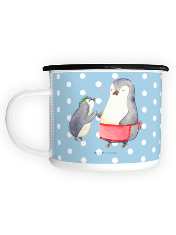 Mr. & Mrs. Panda XL Emaille Tasse Pinguin mit Kind ohne Spruch in Blau Pastell
