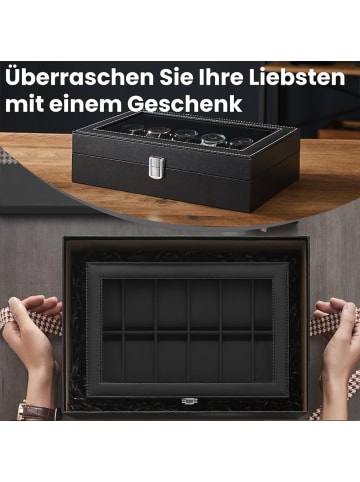 SONGMICS Uhrenbox Bridie in Schwarz - (B)30.2 x (H)7.8 x (T)20.2 cm