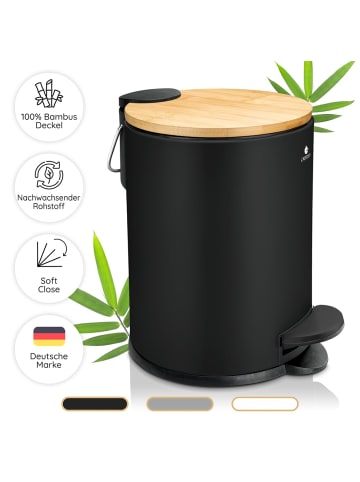 Exitoso EXITOSO Tretmülleimer mit Softclose-Deckel aus Bambus, 3 l - ideal für Bad & C