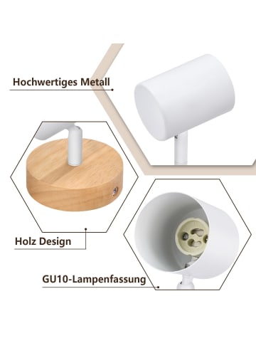 ZMH Deckenleuchte in weiß 1-flammige GU10 Holz rund schwenkbar Max.40W L 9.2cm