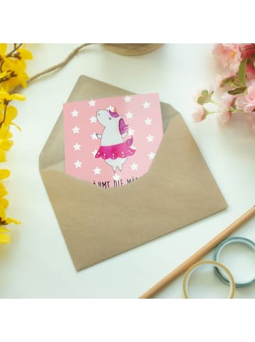 Mr. & Mrs. Panda Grußkarte Einhorn Ballerina mit Spruch in Rot Pastell