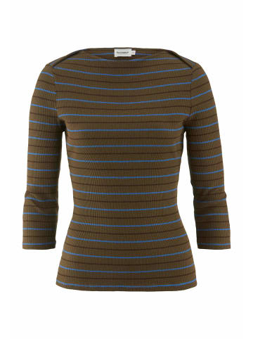 Hessnatur Hessnatur Slubrib Streifen Longsleeve Slim aus Bio-Baumwolle in vintage oliv