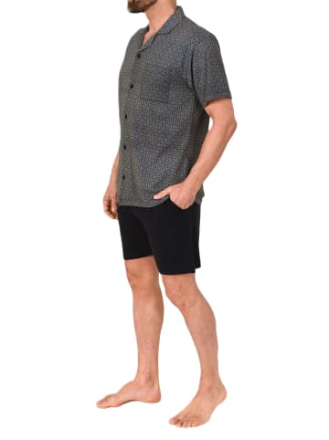NORMANN kurzarm Schlafanzug Shorty Pyjama zum durchknöpfen in dunkelgrau