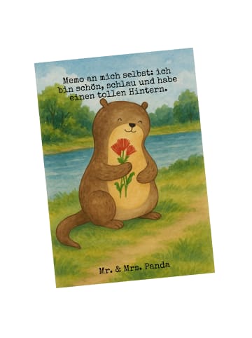 Mr. & Mrs. Panda Grußkarte Otter Blumenstrauß Design mit Spruch in Weiß