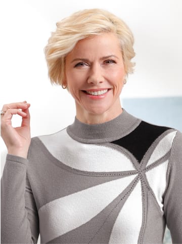 WITT WEIDEN Stehkragenpullover in steingrau-ecru-gemustert