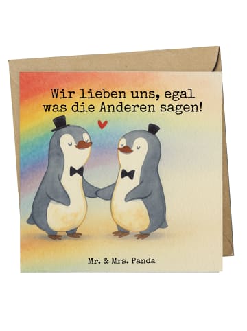 Mr. & Mrs. Panda Grußkarte Pinguine Gay Pride Design mit Spruch in Weiß