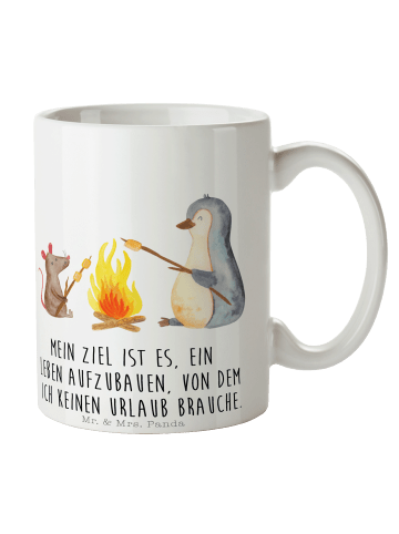 Mr. & Mrs. Panda Coffee Mug Pinguin Lagerfeuer mit Spruch in Weiß