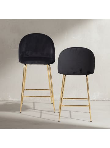 KADIMA DESIGN 2er Set Barhocker Samt Hocker mit Lehne & goldenen Beinen, in Schwarz