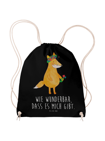 Mr. & Mrs. Panda Jutebeutel Fuchs Blumen mit Spruch in Schwarz