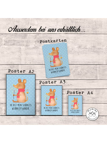 Mr. & Mrs. Panda Poster Maus Weihnachten mit Spruch in Blau Pastell