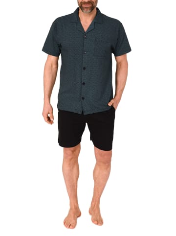 NORMANN kurzarm Schlafanzug Shorty Pyjama zum durchknöpfen in blau