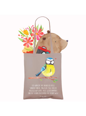 Mr. & Mrs. Panda Tasche Vogel Blaumeise mit Spruch in Braun Pastell