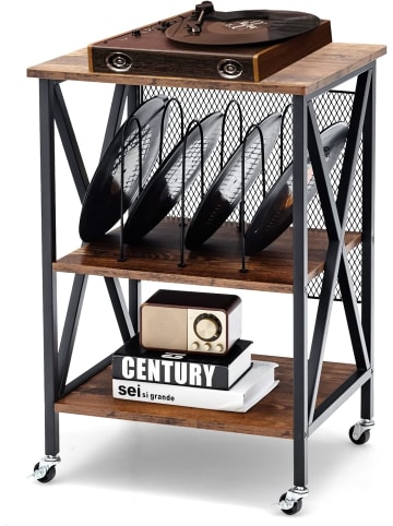 COSTWAY Plattenspielerständer rollbar in Braun