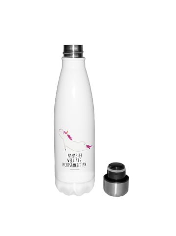 Mr. & Mrs. Panda Sport Trinkflasche Einhorn Yoga mit Spruch in Weiß