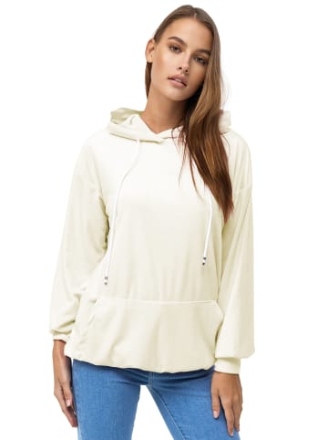 enflame Langer Kapuzen Pullover Oversized Hoodie Kleid Velours Sweatshirt in Creme