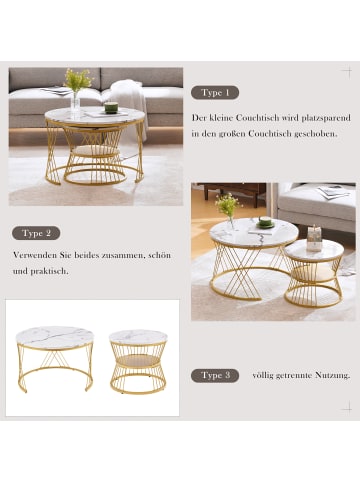 ABRIHOME Nesting Couchtisch with Goldene Farbe Frame in Weiß