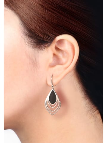 Elli Ohrringe 925 Sterling Silber Feder, Oval in Schwarz