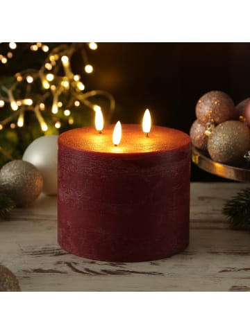 MARELIDA XXL LED 3 Docht Kerze Echtwachs Timer D: 15cm H: 15cm in rot