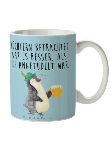 Mr. & Mrs. Panda Tasse Pinguin Bier mit Spruch in Eisblau