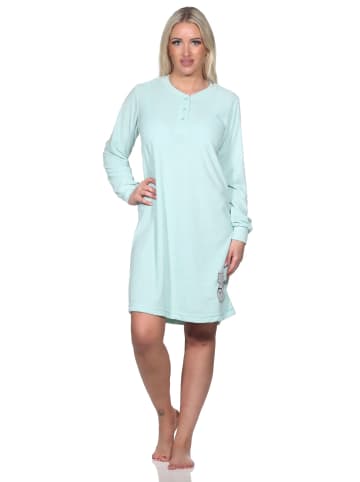 NORMANN Frottee Nachthemd langarm Faulti Katze - 82133 in türkis