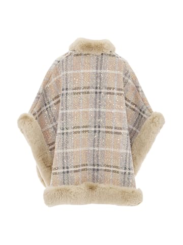 fraully Damen Poncho in Beige Mehrfarbig