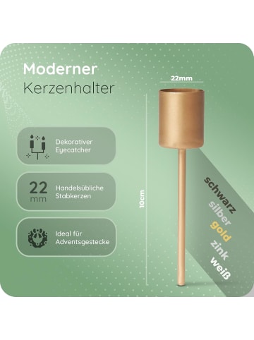 Novaliv 8X Stabkerzenhalter Gold I Kerzenpick 10 x 2,5 cm Kerzenhalter für Adv in Gold