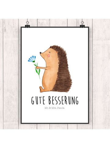 Mr. & Mrs. Panda Plakat Igel Blumen mit Spruch in Weiß