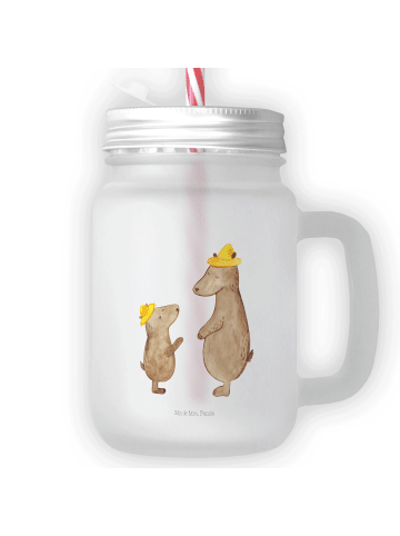 Mr. & Mrs. Panda Trinkglas Mason Jar Bären mit Hut ohne Spruch in Transparent