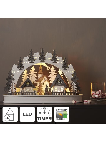 STAR Trading LED Schwibbogen ,Grauberg', 3D, Holz, batteriebetrieben, weiß/grau