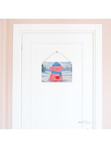 Mr. & Mrs. Panda Schild Schweinchen Glühwein Design ohne Spruch in Weiß