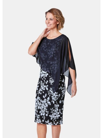 GOLDNER Spitzenkleid Kleid aus eleganter Spitze mit Chiffonüberwurf in mitternachtsblau / weiß / geblümt