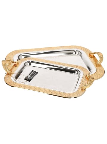 Almina 2er-Set Serviertabletts aus hochwertigem 18/10 Edelstahl in Gold/Silber(Motiv1)