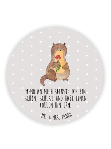 Mr. & Mrs. Panda Rund Magnet Otter Blumenstrauß mit Spruch in Grau Pastell