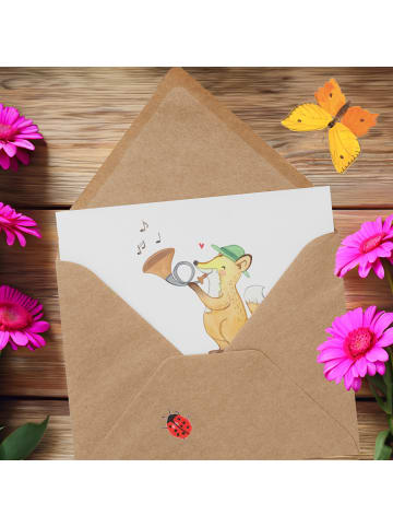 Mr. & Mrs. Panda Einladungskarte Jagdhorn Magie mit Spruch in Weiß