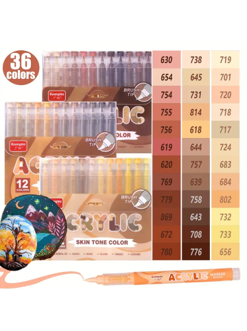 ARTNANAS Acrylmarker Set 36 Farben Beige Serie mit weicher Pinselspitze
