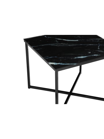 SalesFever Couchtisch 50x50 cm Glasplatte Marmoroptik & Metallgestell in Schwarz