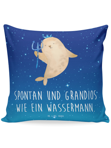 Mr. & Mrs. Panda 40x40 Kissen Sternzeichen Wassermann mit Spruch in Sternenhimmel Blau