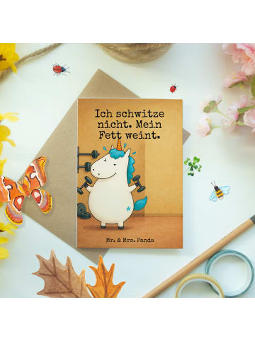 Mr. & Mrs. Panda Klappkarte Einhorn Fitness Design mit Spruch in Weiß