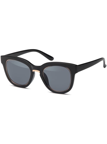 styleBREAKER Nerd Sonnenbrille in Schwarz-Gold / Grau getönt