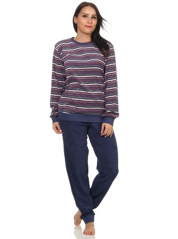 NORMANN Frottee Pyjama langarm Schlafanzug Bündchen Streifen - 50152 in marine