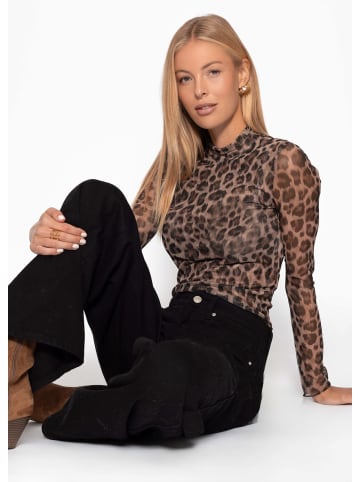 SASSYCLASSY Langarm-Shirt mit auffälligem Leo-Print in Braun